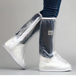 White transparent tall pvc rain shoe cover